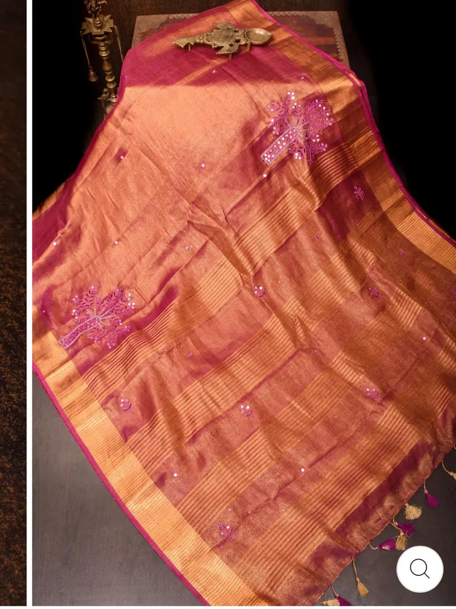PURE TISSUE LINEN WITH JARI BY FINE LINEN FLORAL HAND WORK STONE DESIGNS